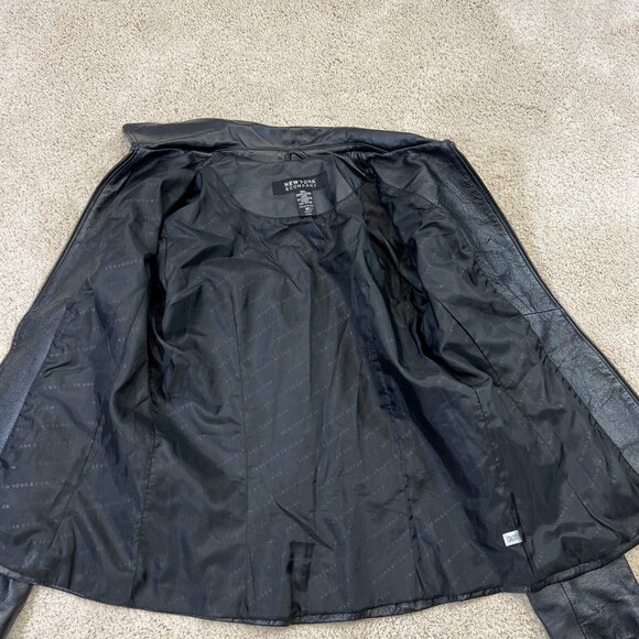 New York & Company Jacket Women's M Black Genuine Leather Coat Lined Full Zip - Picture 5 of 9